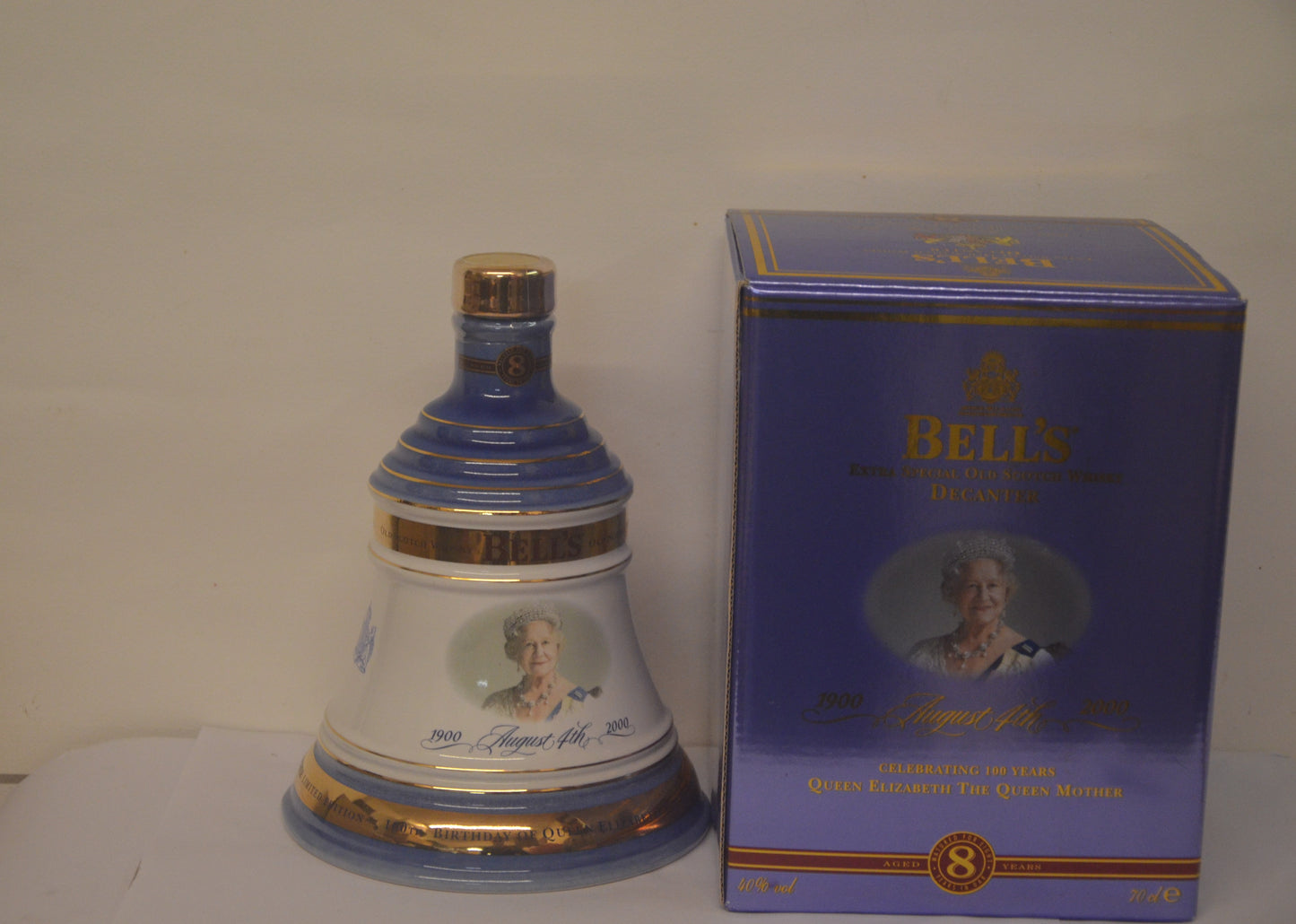 Bell’s Scotch Whisky Decanter 70cl Commemorating the 100th Birthday of Queen Elizabeth the Queen's Mother 100 year 4th August 2000