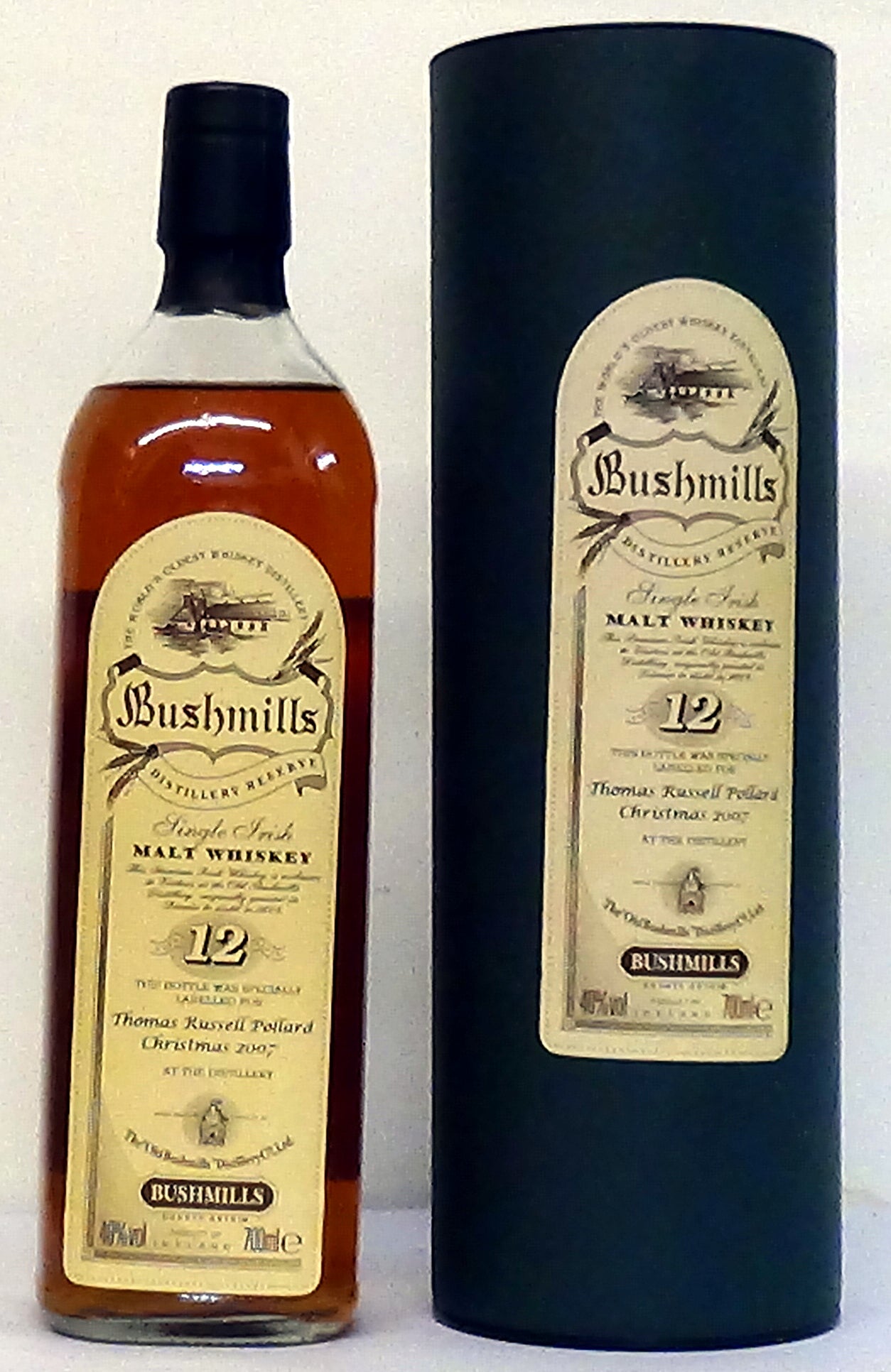 Bushmills 12 year old Distillery Reserve Malt Whiskey Labeled Christmas 2007