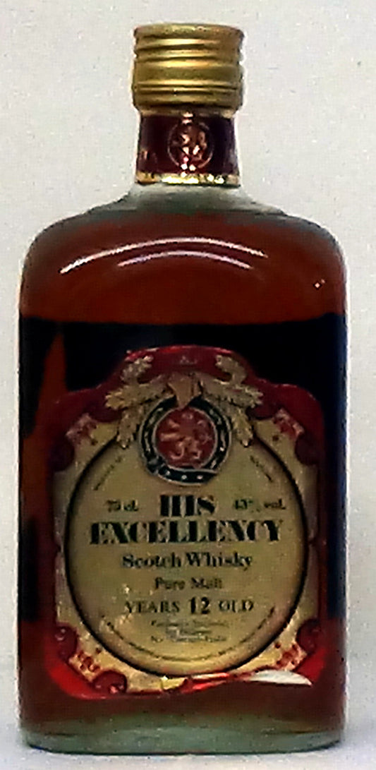 1980s His Excellency Pure Malt 12 Year Old 43%Abv - Scottish Whiskey -