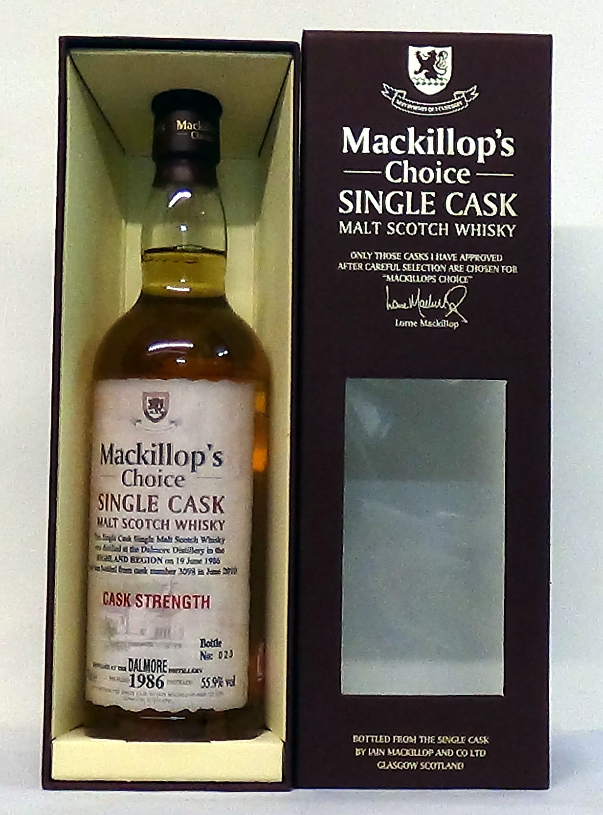 1986 Dalmore Highland Malt, Single Cask Strength 55.9% abv, 24 Year old Bottled for Mackillop’s Choice